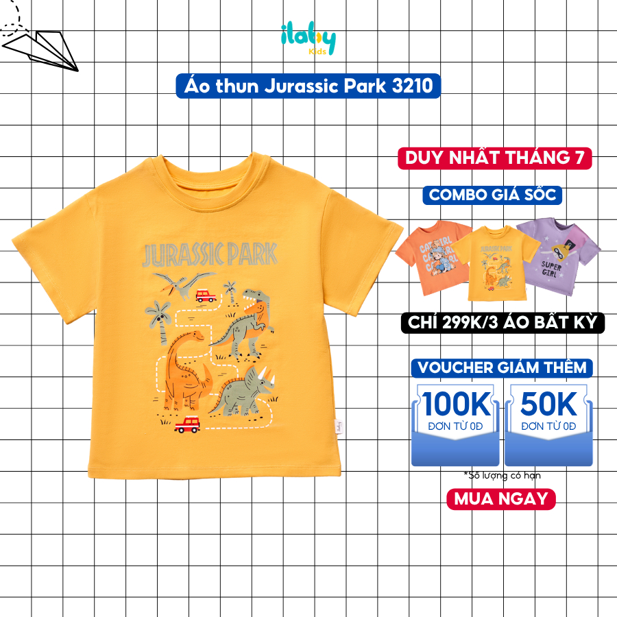 Áo thun bé trai ILABY áo phông cotton Jurassic Park co giãn 4 chiều [3210]