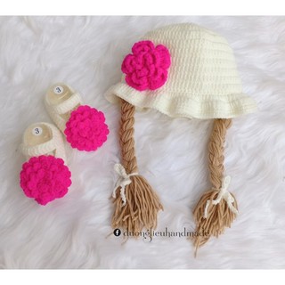 Set nón và giày len cho bé gái - Dương liễu handmade