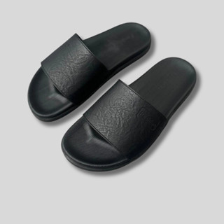 Dép nam quai da ngang logo Fashion NL Leather,  Dép lê nam đế cao su 2 lớp, Dép nam màu đen