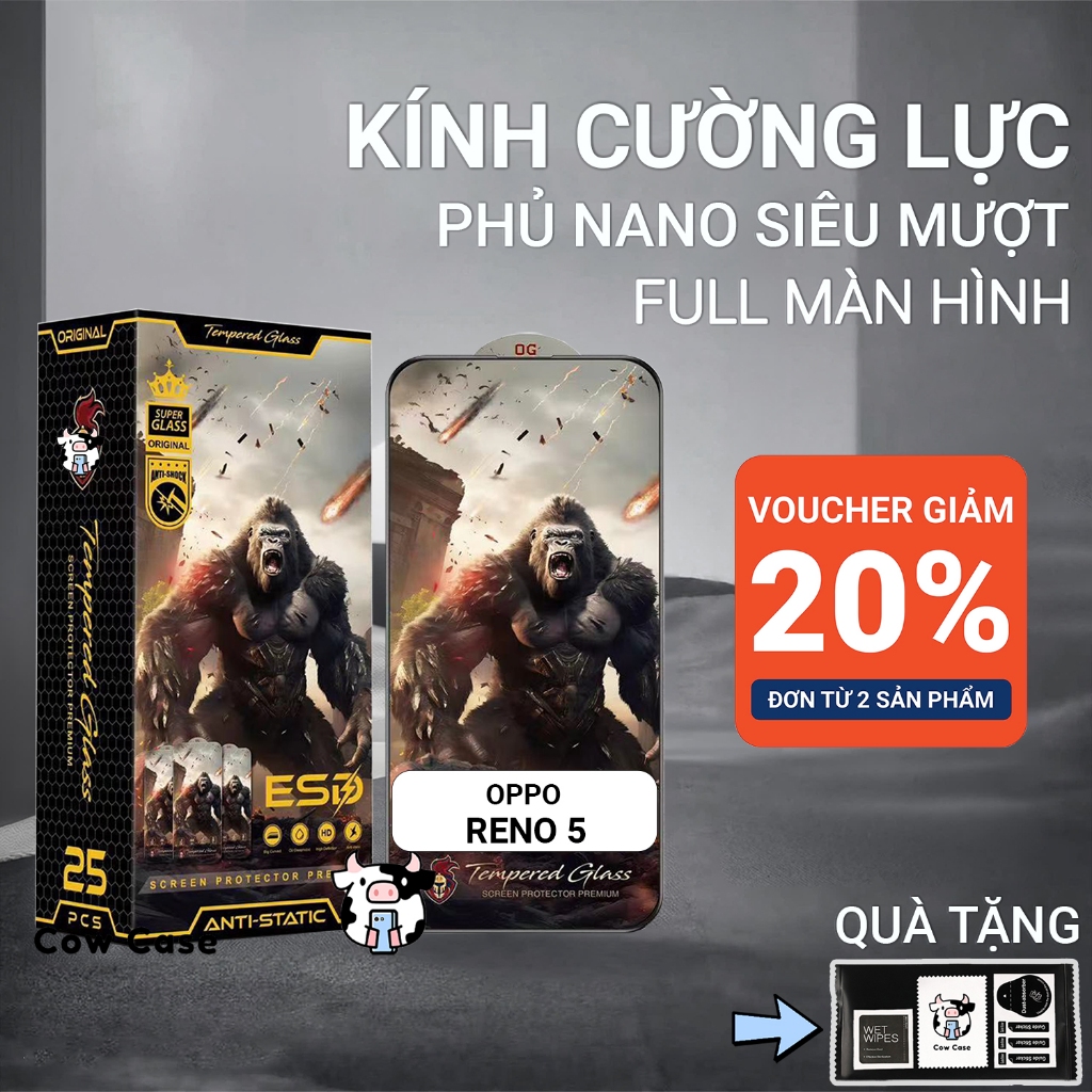 Cường lực Oppo Reno5, Reno 5 5G Cow case chiến binh full màn | Miếng kính dán bảo vệ màn hình cho Op