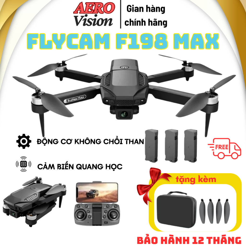 Flycam F198 giá rẻ, thiết kế nhỏ gọn, quay video siêu nét, dễ điều khiển cho người mới, Plycam
