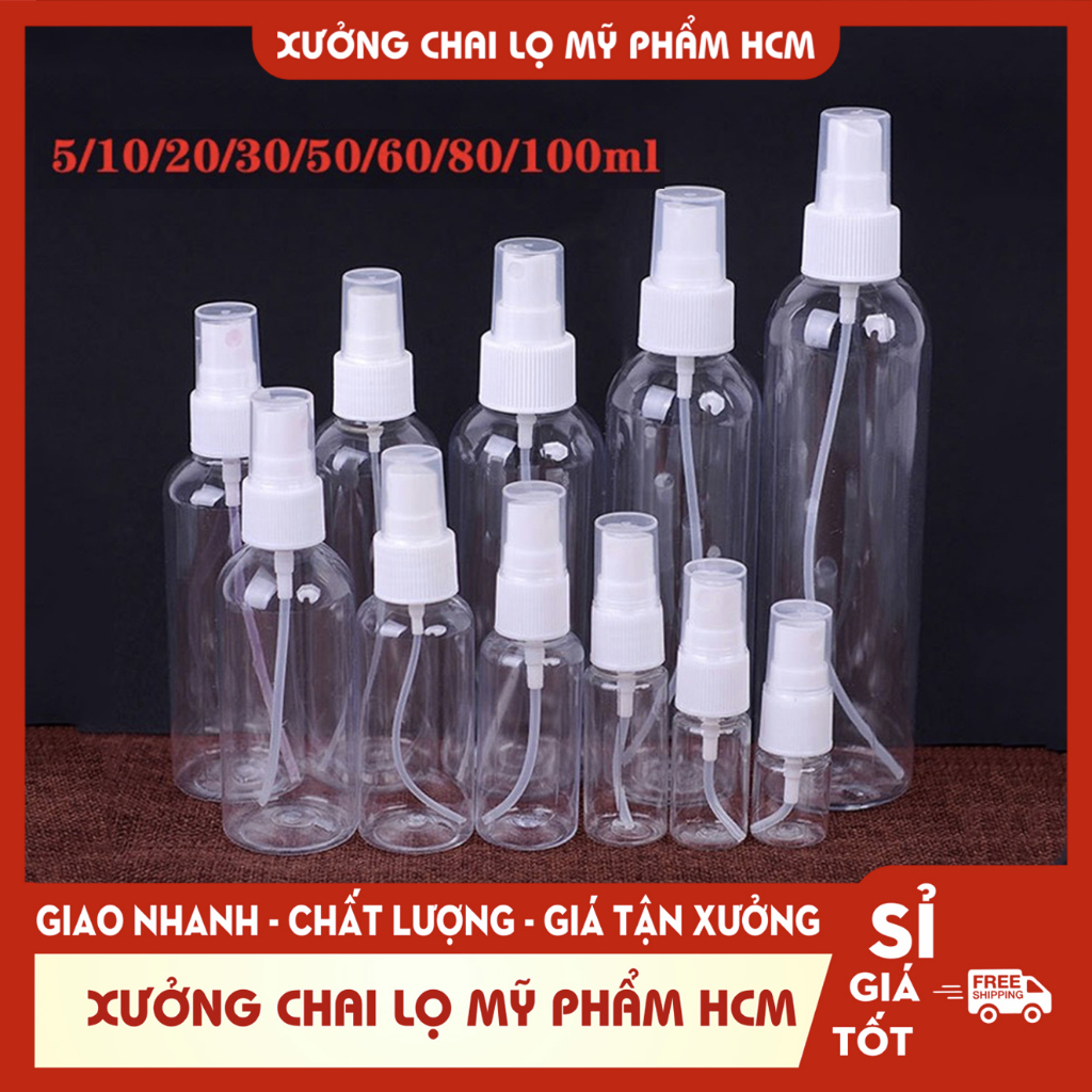 Chai Xịt Phun Sương 20ML/30ML/50ML/100ML/250ML Đựng Nước Rửa Tay, Chai Chiết Mỹ Phẩm - Chai Nhựa PET có vòi