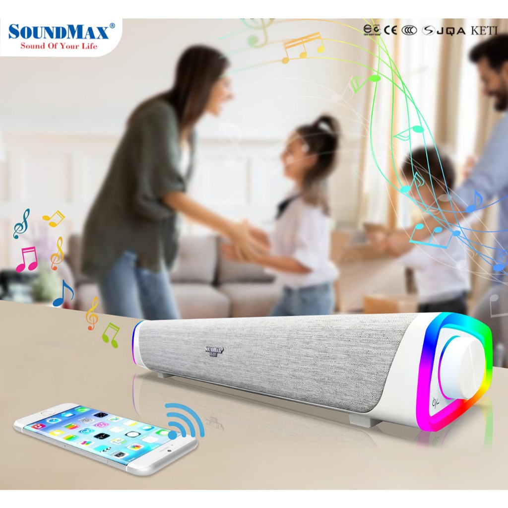 Loa vi tính Bluetooth Soundmax SoundBar SB201 Led RGB Bluetooth 5.0 công nghệ Châu Âu - Hàng Chính H