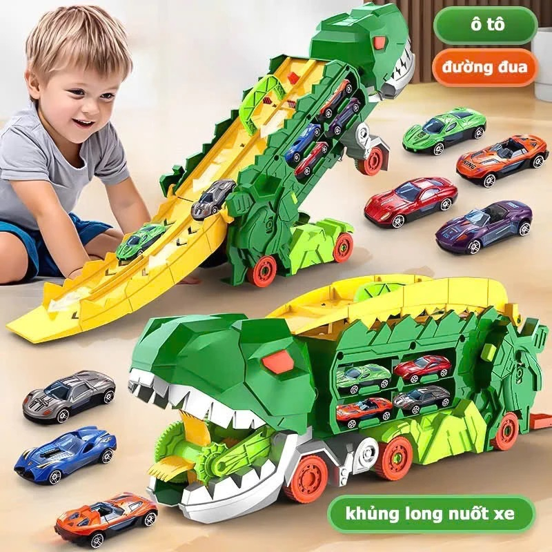 (Hỏa tốc HCM) Đồ Chơi Khủng Long Nuốt Ô Tô Kèm 6 Xe Mini Cho Bé loại mới bao xịn Bé chơi bao mê