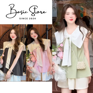  Set Babydoll Vải Lụa Hàn Cổ Gắn Nơ Chân Váy Trắng Xòe Bộ Đồ Nữ Tiểu Thư Thời Trang Basic Store 