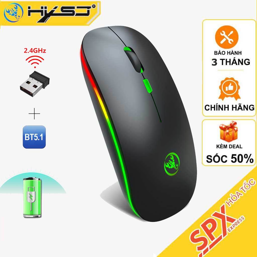 Chuột ko dây Bluetooth HXSJ T18 wireless 2.4GHz tự sạc pin ko ồn chuyên dùng cho Laptop,PC,Tivi