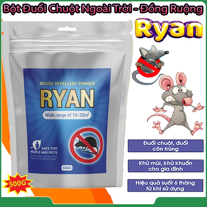 Bột Đuổi Chuột RYAN 500G Chính Hãng - Chiết Xuất Thảo Mộc Lành Tính - Xua Đuổi Chuột, Rắn Phù Hợp Sâ