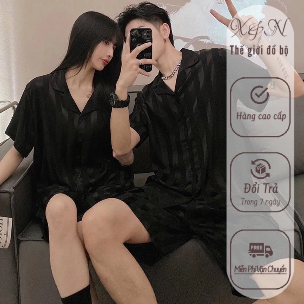  Bộ quần áo ngủ ,bộ lụa pijama hè thu nam nữ cộc tay quần đùi cao cấp sz từ 40-88kg 