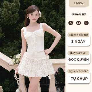   Outlet  Áo Hai Dây Kết Nơ Và Chân Váy Tùng Bí LAGOM Chất Tappa Phối Ren Hoa Cao Cấp Đáng Yêu Lunari Set 