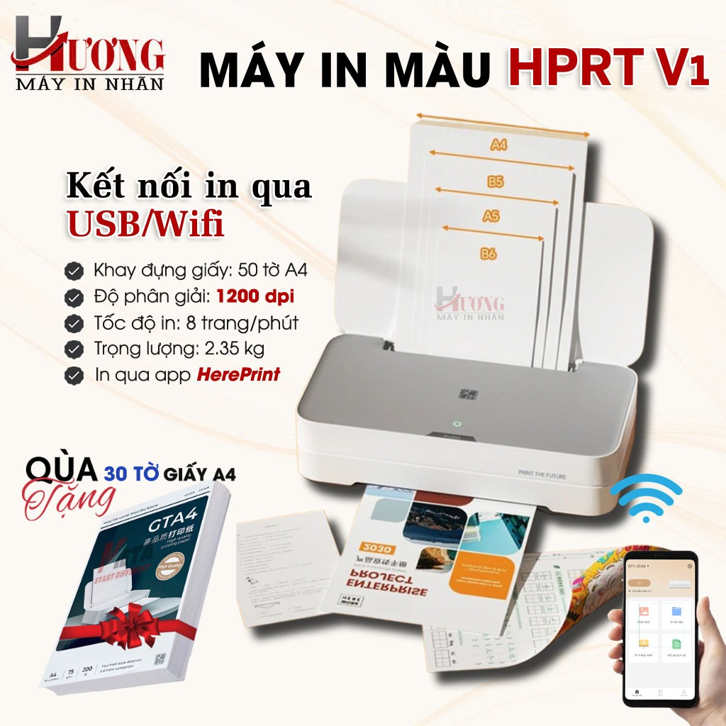  Máy In Phun Màu HPRT V1 - In Nhanh Từ Điện Thoại - Nhỏ Gọn Dùng Cho Gia Đình Văn Phòng 