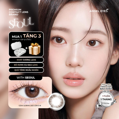 Lens nâu tự độ cận 0-8 Seoul hiệu Angel Eyes, kính áp tròng không giãn nâu tự nhiên như mắt thật Dia 14.0mm
