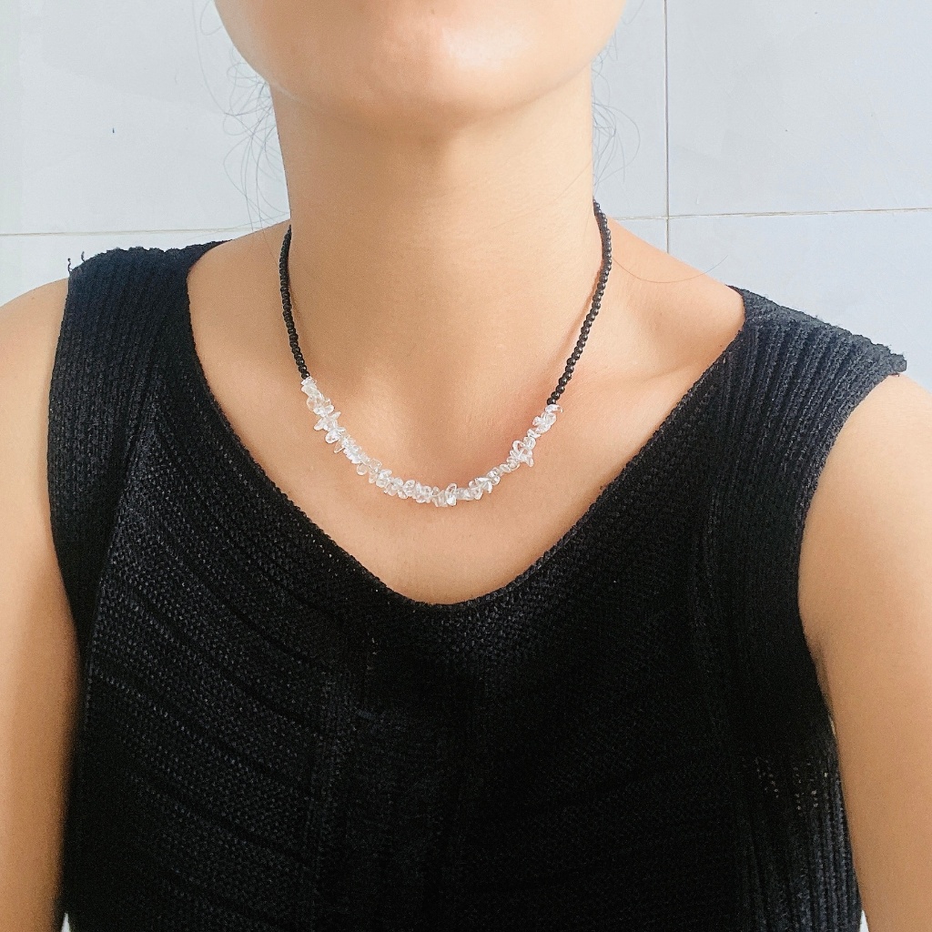 Vòng cổ chuỗi hạt đen phối đá  D55