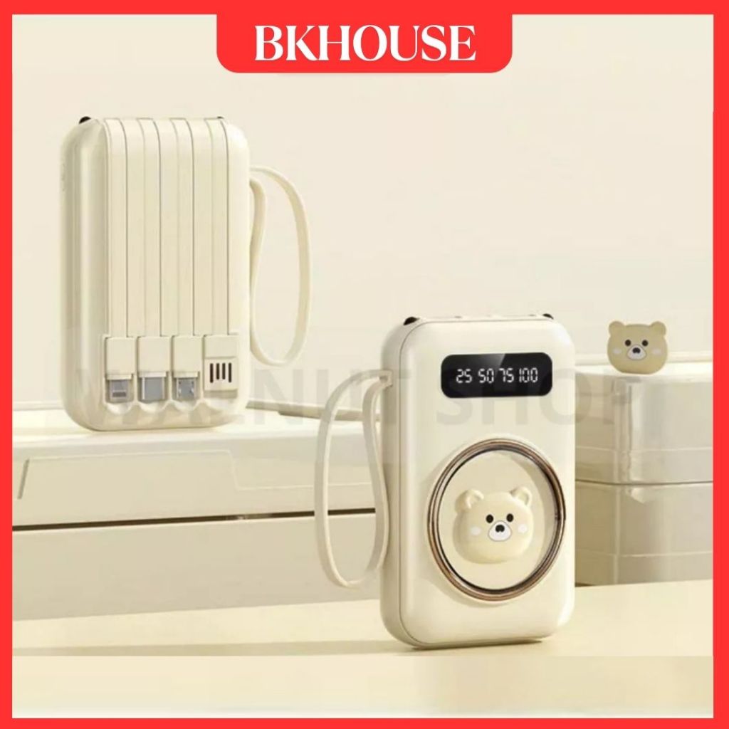 BK House Sạc Dự Phòng 20,000mAh Họa Tiết Dễ Thương, Kèm 4 Đầu Dây Sạc Có Màn Hình Led Hiển Thị
