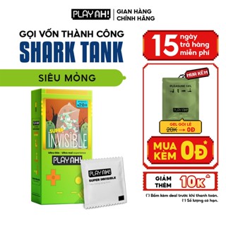 Bao Cao Su PlayAh Super Invisible Siêu Mỏng/ Nhiều Gel/ Kéo Dài Thời Gian/ Có Gai Hộp 10 size 52mm