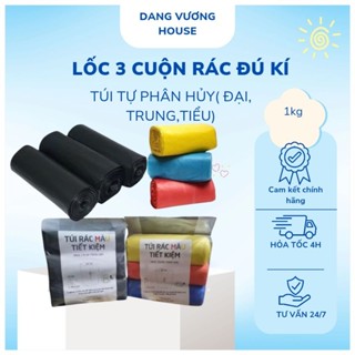Lô 3 cuộn túi rác màu (1kg) túi đựng rác sinh học tự phân hủy, túi rác dai, dày dặn chịu đc nước sôi. Túi đựng rác