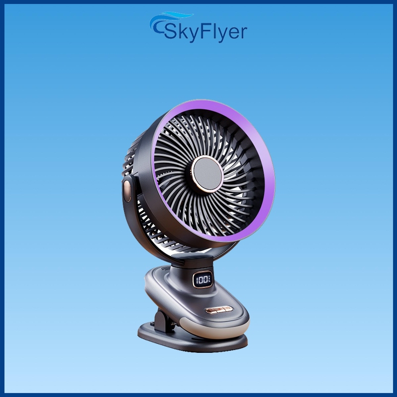 Quạt Mini Xoay Tự Động, 20000mAh Kẹp Tích Điện 7 Inch Có Đèn Led,Có chế độ hẹn giờ