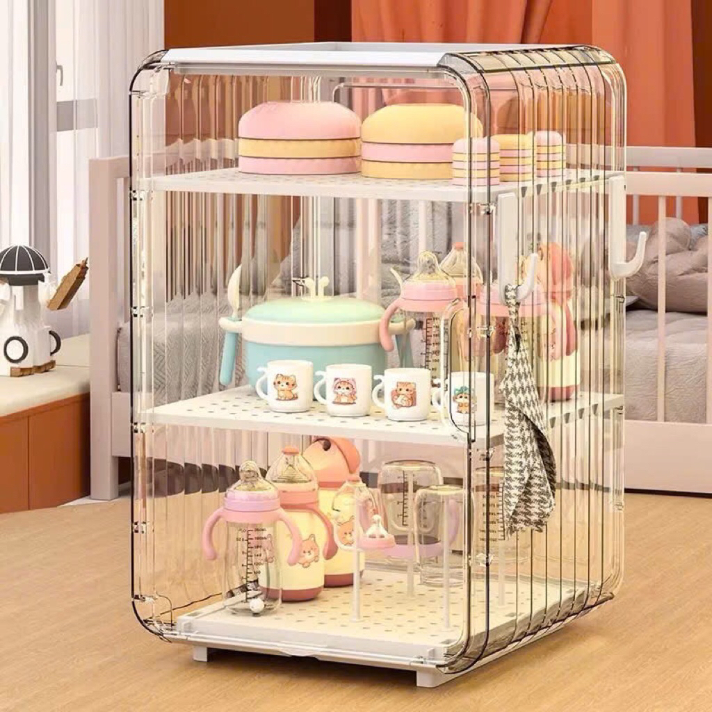 Tủ kệ đựng ly cốc, bình sữa,tủ đựng mỹ phẩm để bàn bằng Acrylic trong suốt chống bụi sang trọng tron