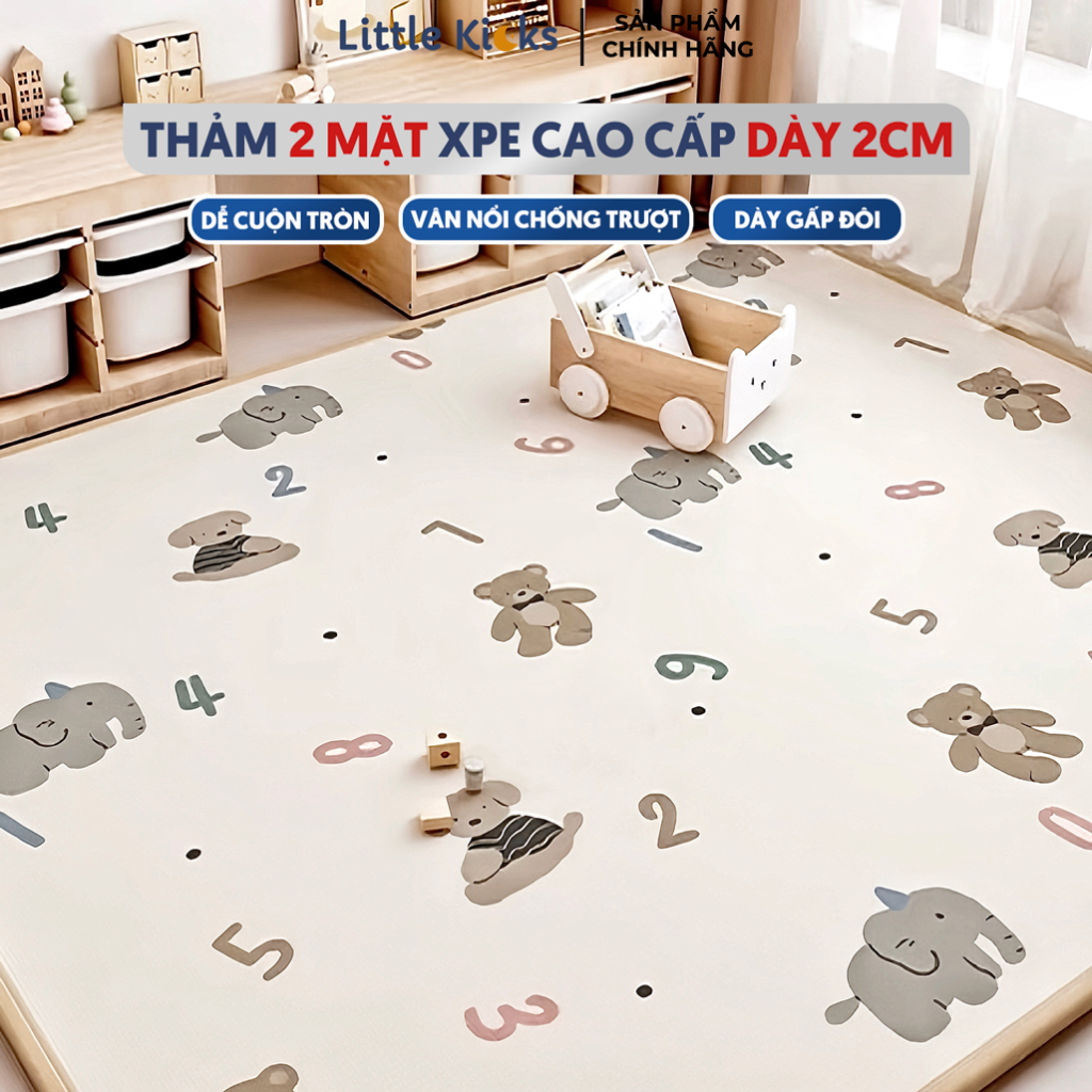 Thảm Cuộn Xốp XPE Little Kicks Họa Tiết Cao Cấp An Toàn Cho Bé 2 Mặt Dày 2cm