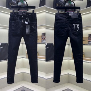 Quần jean bò nam PB slimfit đen trơn khoá lệch tag số 2 đùi phối thêu logo D2 túi basic boy phố QJ715P