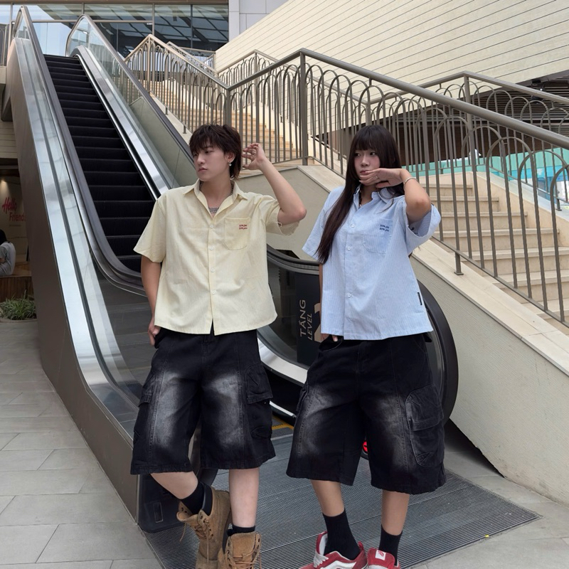 Jaystoree | Quần Shorts Jean túi hộp JUHO WASH màu XANH form Unisex 🖤 Quần ngố denim ống rộng | BigBuy360 - bigbuy360.vn