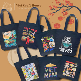 Túi Tote canvas đen - Túi TOTE họa tiết Việt Nam màu đen- Túi vải đeo phong cách thời trang đựng đồ