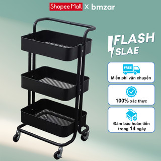   Bánh xe có khóa  BMZAR Xe Đẩy Spa 3 Tầng Đa Năng Kệ Xe Đẩy giỏ thép carbon Kệ để đồ bỉm sữa 