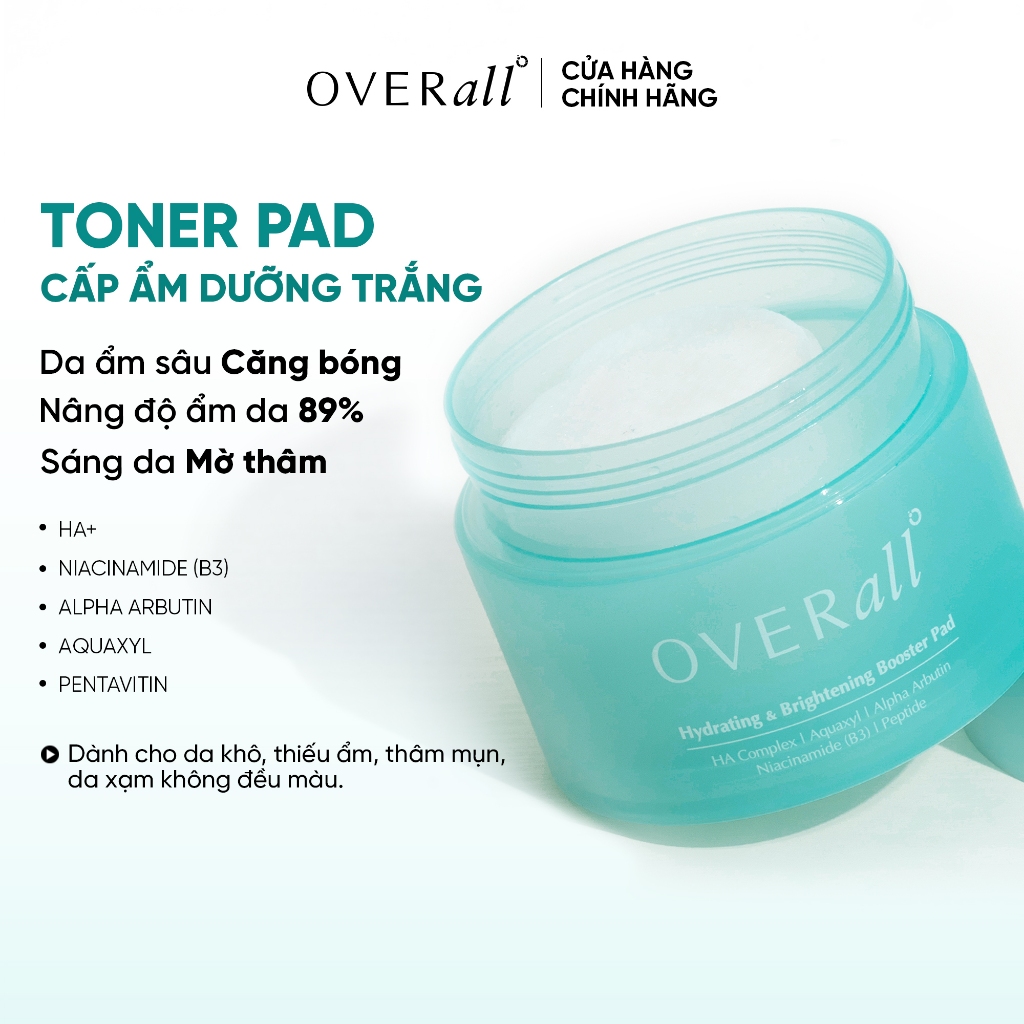 [MUA 1 TẶNG 1] Toner Pad Da Khô OVERall - Cấp Ẩm Da băng bóng Sáng Da Mờ Thâm Hydrating & Brightenin