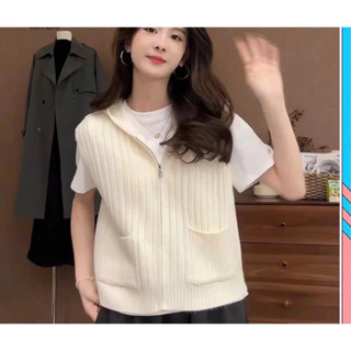 Áo gile nữ , áo gile len nữ có mũ khoá kéo 2 túi chất len dệt kim mềm hàng QCCC loại 1 phong cách vintage trẻ trung