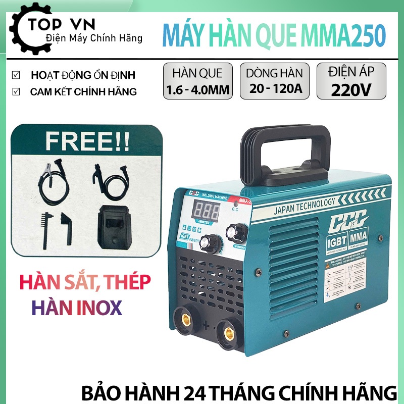 { BH 24 tháng } Máy hàn mini - máy hàn que MMA250 GGG, hàn que 1.6-4.0 . hàn sắt, thép, inox. bộ phụ