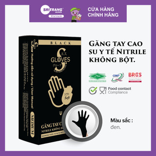  Găng tay y tế không bột nitrile Sgloves MÀU ĐEN 3.5g.  Hộp 100 chiếc 