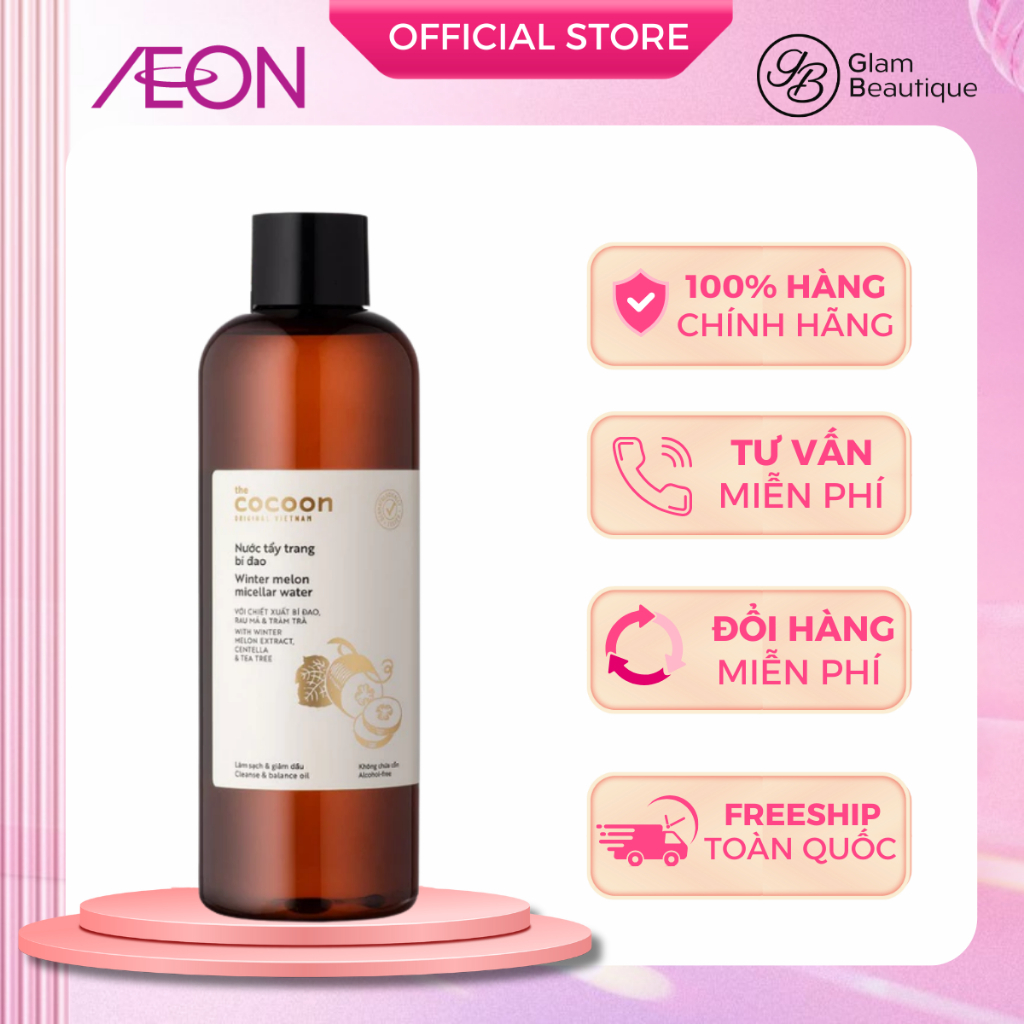  Nước tẩy trang bí đao rau má Cocoon sạch sâu da 500ml chai Glam Beautique 