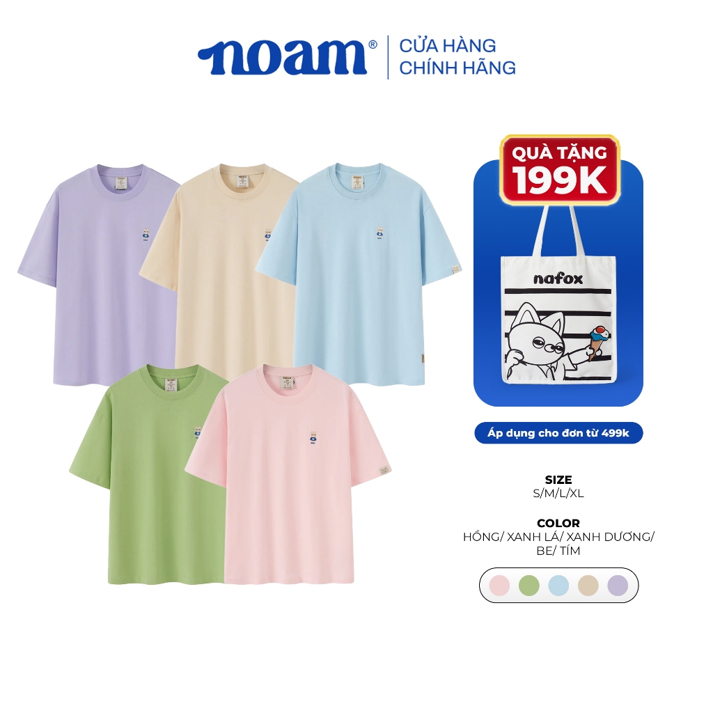 Áo thun Form rộng NOAM Teeny Homie Unisex 100% Cotton - Màu Hồng/Xanh lá/Xanh dương/Tím/Be
