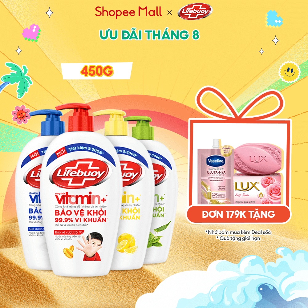 Nước Rửa Tay Lifebuoy Bảo Vệ Khỏi 99.9% Vi Khuẩn Gây Bệnh Hỗ Trợ Cùng Đề Kháng Da Tự Nhiên 450G/ Phiên bản Tết 499g