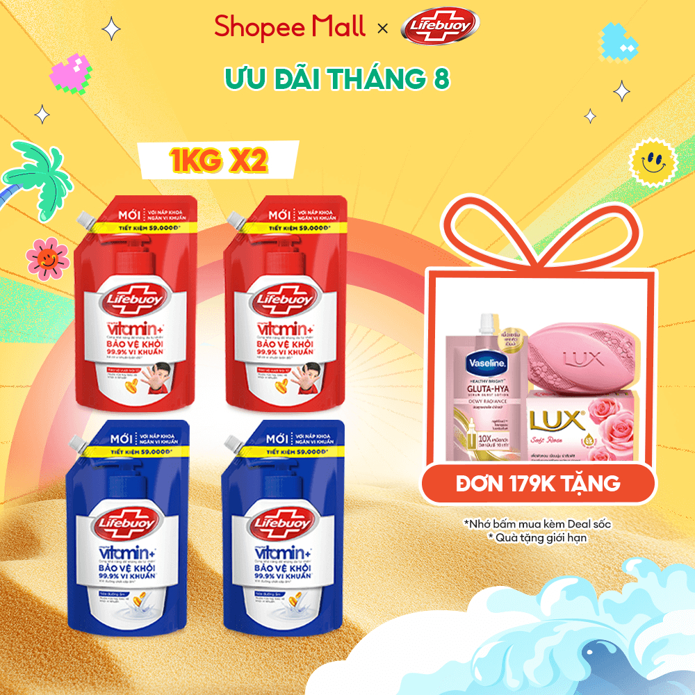 Combo 2 Túi Nước Rửa Tay Lifebuoy Vitamin+ 1kg/túi