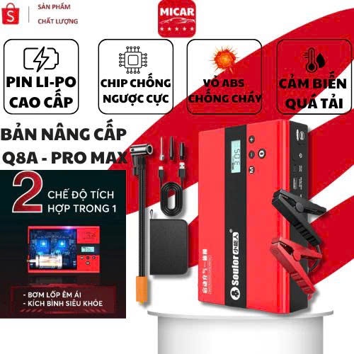Kích Bình Ô Tô MICAR Soulor Q8A PRO MAX, Bơm Lốp Ô Tô Đa Năng 5IN1, Kích Bình Bơm Xe Sạc Dự Phòng Đè