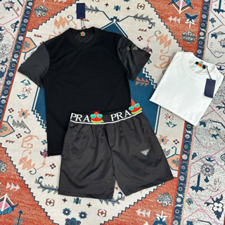  Đồ bộ quần áo nam mùa hè PB cotton thân trơn phối tay và quần gió thêu logo tam giác basic boy phố 