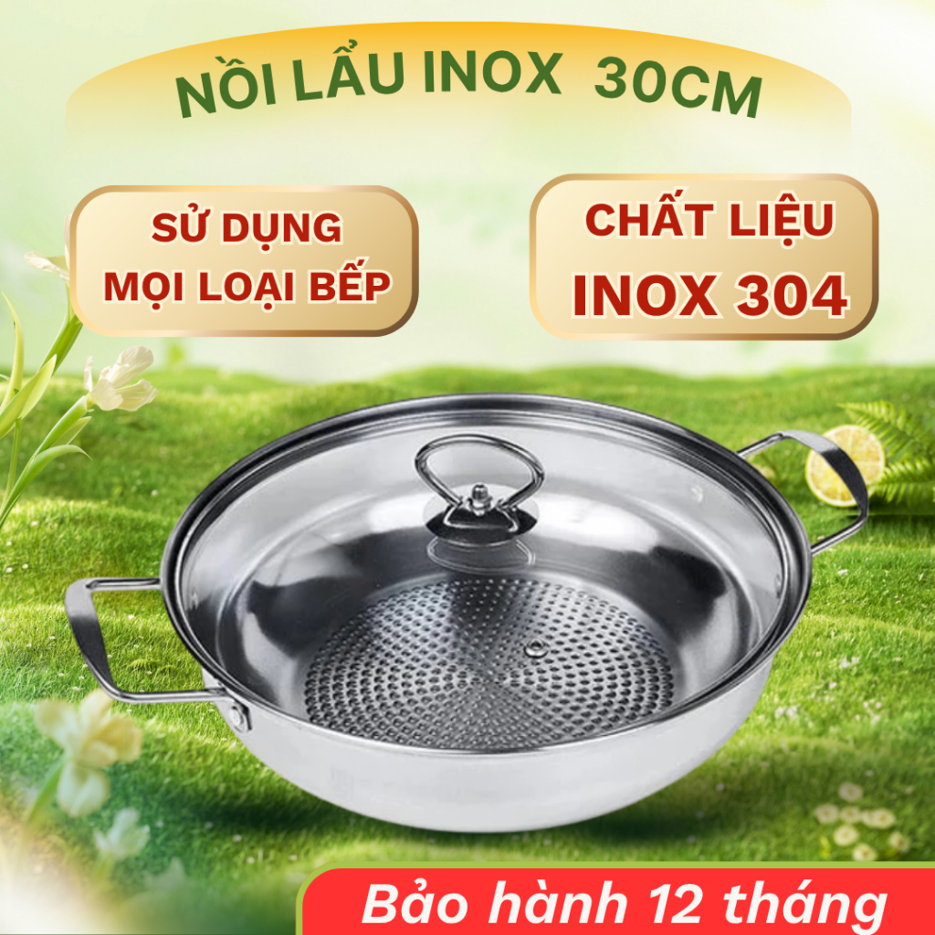 Nồi lẩu inox 304 Nkmedia đáy từ size 30cm dùng trên mọi loại bếp, phù hợp ăn lẩu, xào nấu thực phẩm