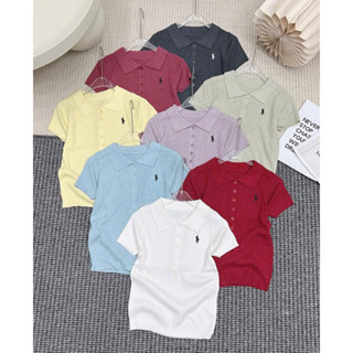 Áo len polo tay cộc cổ bẻ khuy cài thêu hình ngựa dáng ôm hàng qc A492