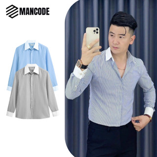 Áo Sơ Mi Nam (có Bigsize) MANCODE Kẻ Sọc Thiết Kẻ Phối Cổ Trắng, Chất Liệu Cao Cấp Thấm Hút Mồ Hôi Không Nhăn SM1