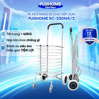 Xe kéo đi chợ gấp gọn 4 bánh Fujihome SC-250NEW, giỏ kéo hàng siêu thị 2 bánh xếp gọn đa năng