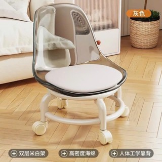 Ghế Ngồi Nhỏ Chất Liệu Acrylic Có Bánh Xe Không Ồn Xoay 360 Độ Ghế Đẩu Nhỏ Cao Cấp Tựa Lưng Trong Suốt Cho Trẻ Em