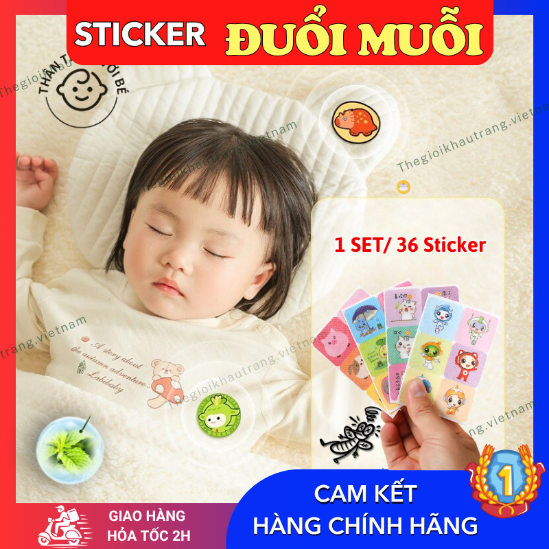 Set 36 miếng dán đuổi muỗi, chống muỗi, chống côn trùng - họa hiết hình thú đáng yêu và an toàn cho bé