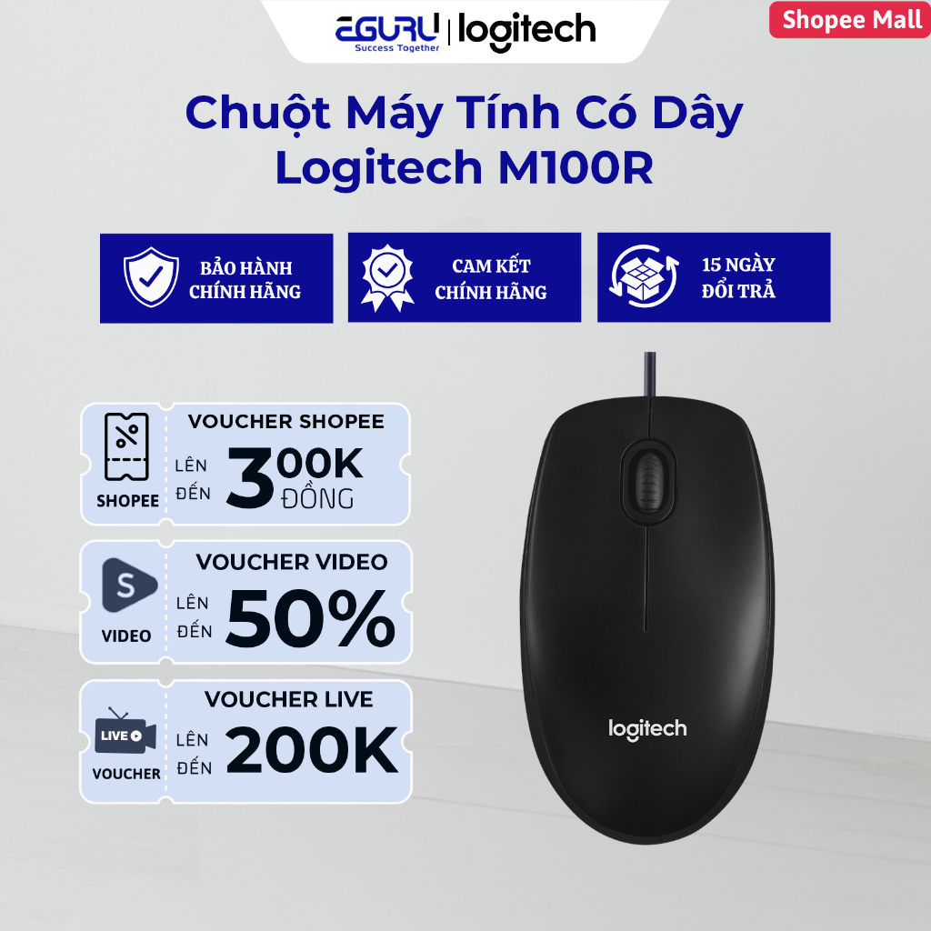 Chuột Máy Tính Có Dây Logitech M100R - Bảo Hành Chính Hãng