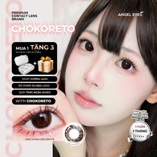 Kính giãn tròng màu nâu Chokoreto Angel Eyes có độ 0-8, Lens giãn tròng nâu choco giãn tròng to 14.5