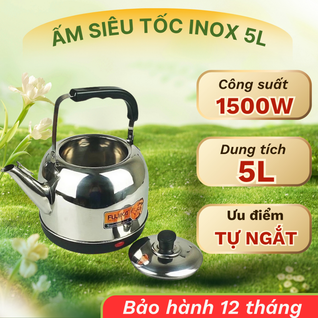 Ấm siêu tốc 5L FUJIKA chính hãng tự động ngắt khi sôi, công suất 1500W sôi cực nhanh
