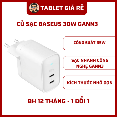 Củ sạc Baseus 30W GanN3 tương thích IP, SS, Mac