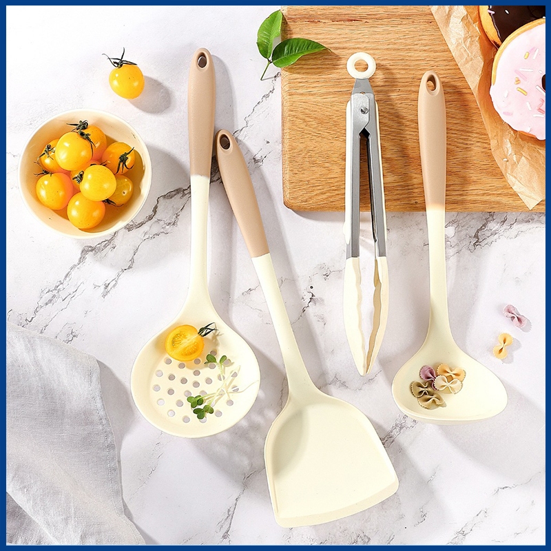 Bộ dụng cụ nhà bếp, vá nấu ăn bằng silicon 4 món chịu nhiệt độ cao chống dính chịu nhiệt tốt nướng đ