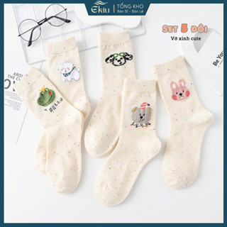 Tất vớ nữ cổ cao họa tiết thú len xù dệt nổi dễ thương, chất liệu mềm mịn thoáng khí - Ekiu Shop