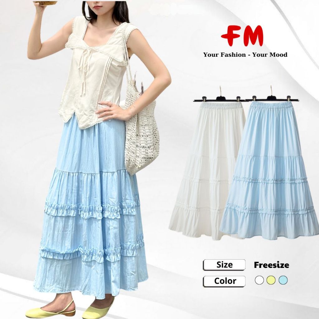 Chân Váy Chữ A Xòe Kiểu FMSTYLE 3 tầng chít bèo xinh che khuyết điểm tốt Freesize  25061193