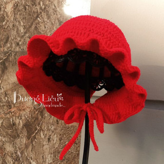 Mũ len mềm viền bèo nơ bi cho bé - Dương liễu handmade